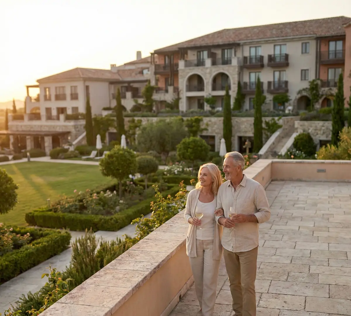 A couple enjoying time together at a senior living community